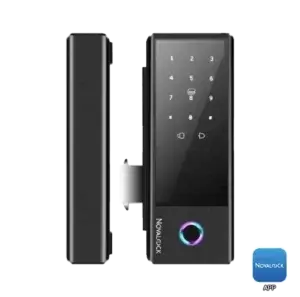 Novalock NDG 11 smart digital lock for glass door with high-security fingerprint, RFID and password access.
