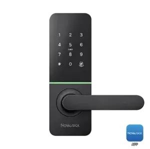 Novalock NDL 825 smart lock for Airbnb and serviced apartments, featuring passcode, key and RFID card entry.