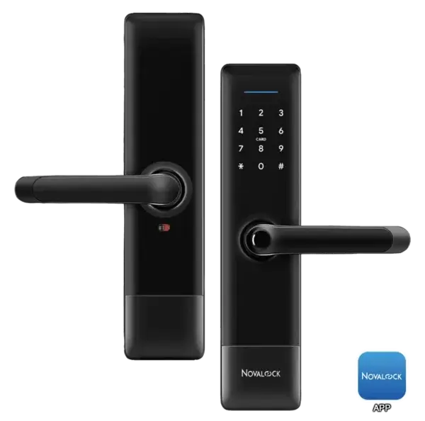 Novalock NDM 960 smart lock (Lever Handle type) with password and RFID card access, perfect for secure entry in Malaysia.
