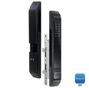 Novalock NDM AL-P9 smart lock for aluminum doors with fingerprint, PIN, and RFID access.