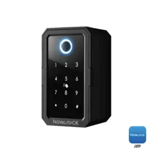 Novalock NKB K3F smart keybox with fingerprint, PIN code and RFID card access, ideal for Airbnb, rentals, and secure key storage.