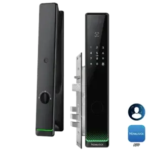 Novalock NMI 9219 PRO smart lock Black with 3D face recognition, fingerprint, passcode, RFID card, and mobile app access for secure entry in Malaysia.