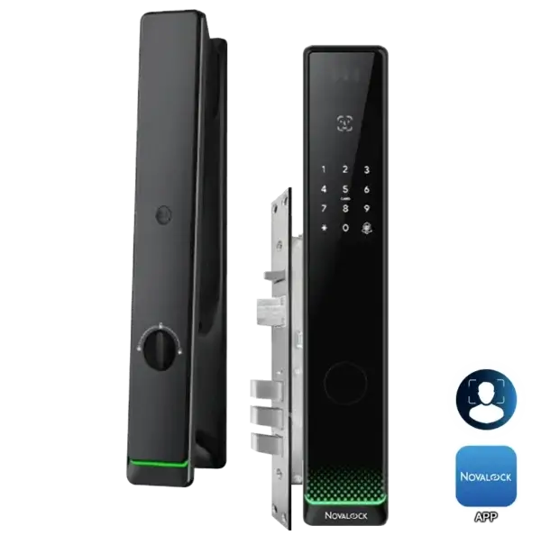 NMI 9219 PRO (Black) Novalock NMI 9219 PRO smart lock Black with 3D face recognition, fingerprint, passcode, RFID card, and mobile app access for secure entry in Malaysia.