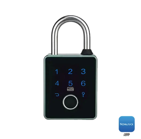 NPL 955 Smart Padlock – Biometric Fingerprint Lock with Pin Code, RFID Card, Mechanical Key, Remote Control, Bluetooth App, and Optional Wi-Fi for Enhanced Security.