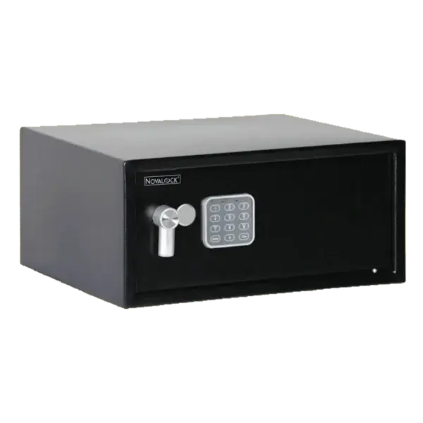 Novalock NSE 200L secure home safe with dual unlock methods: PIN code and key access.