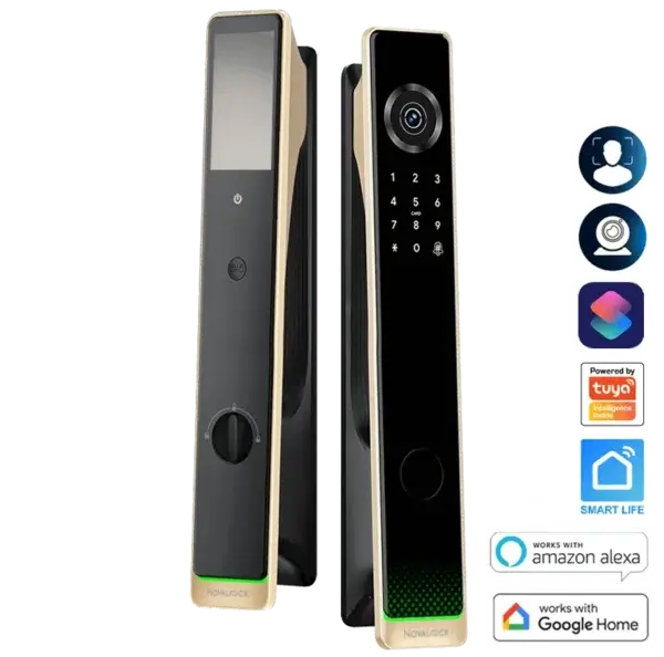 NVRM 9219 Pro+ Champagne Gold Novalock+ NVRM 9219 PRO smart lock Champagne Gold with 3D face recognition, live video intercom, and remote unlock – ideal for home and office security in Malaysia.