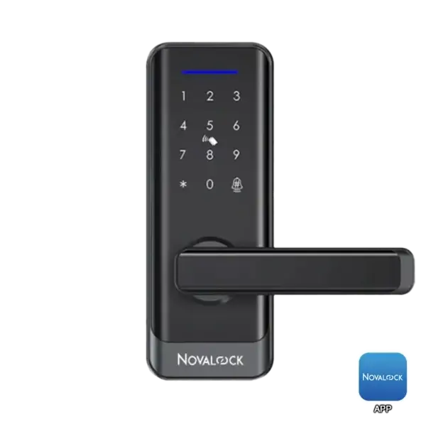 NDL 815B NDL 815B Smart Lock, Latch Type with PIN Code, RFID Card, Mechanical Key Override, Bluetooth App, and optional Wi-Fi.