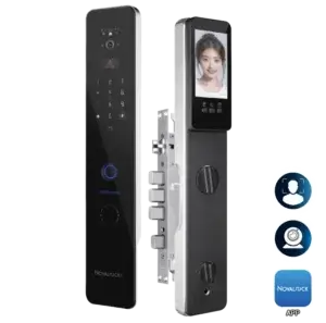 NVM 9813 Pro+ Smart Lock – Super Thin Design for Wooden & Security Doors, No Need to Remove Push-Pull Handle. Features Live Video Camera, Door Viewer, Built-in Doorbell, Radar Motion Detection, 3D Face Recognition, Fingerprint Unlock, PIN Code, RFID, Mechanical Key Override, Smart Home Integration, Siri Shortcuts & Built-in Wi-Fi.
