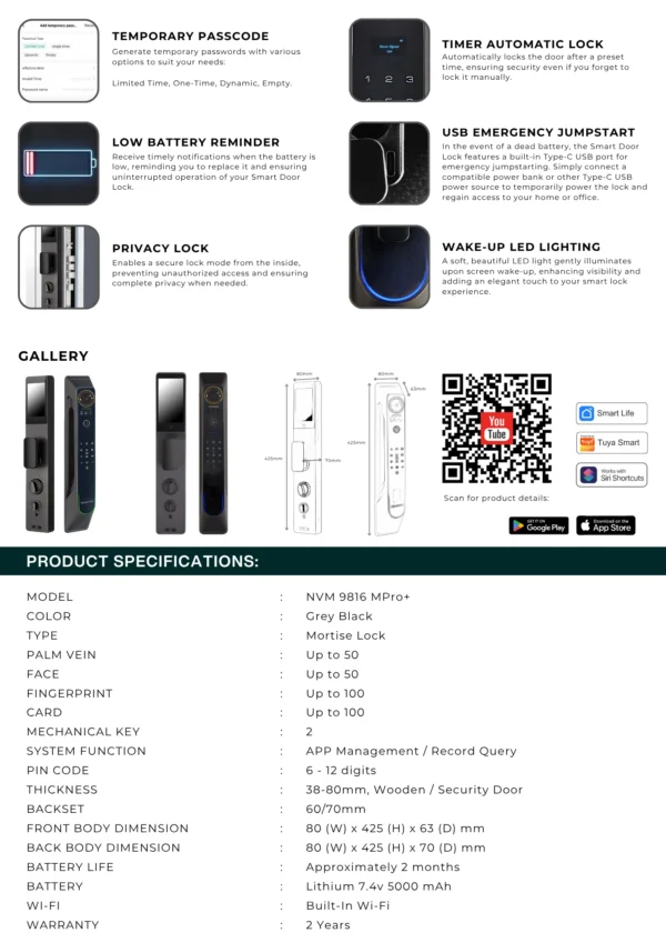 NVM 9816 MPRO Smart Lock with Palm Vein Recognition